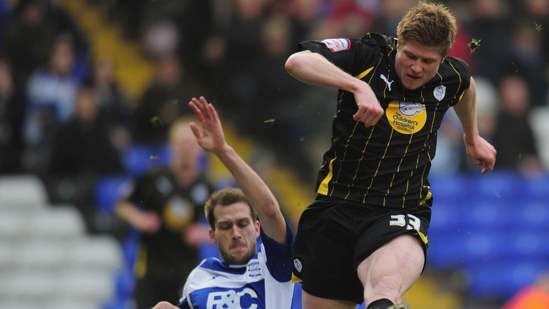 Sheffield Wednesday's Neil Mellor and Roger Johnson of Birmingham City in action at St Andrews