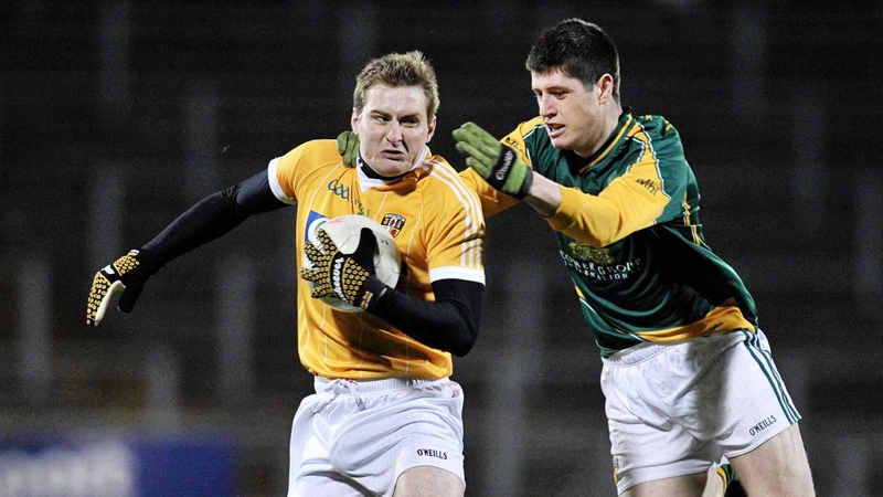 Antrim's Kevin McGourty and Meath's Conor Gillespie