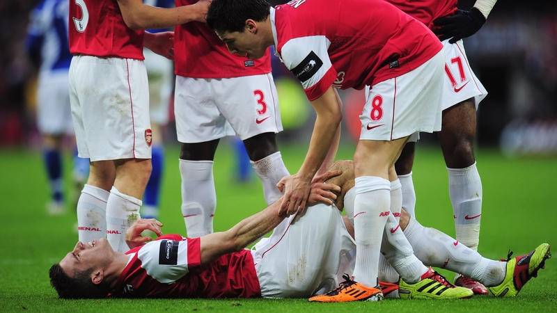 Robin van Persie lies injured during Sunday's final