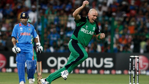 Trent Johnston took Virender Sehwag for five runs