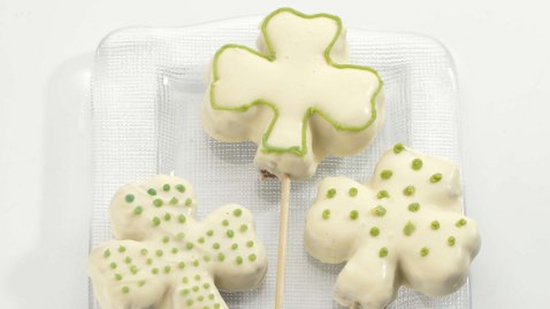 White Chocolate Shamrock Brownie Lollipops