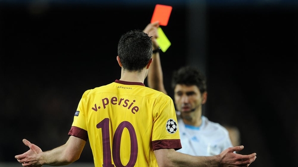 Robin van Persie was controversially red carded by referee Massimo Busacca