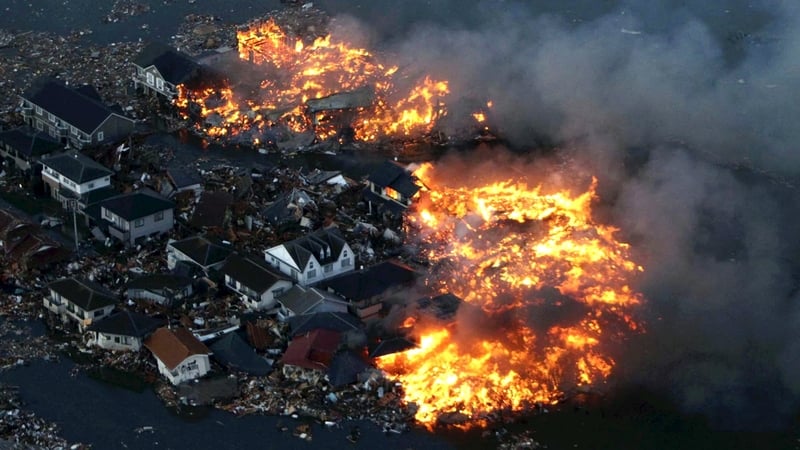 Fires burn in the city of Natori