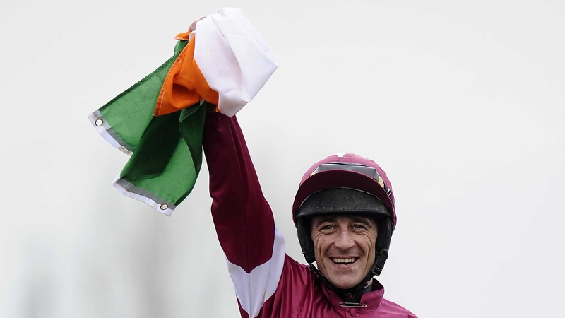 Davy Russell celebratres his second winner of the day