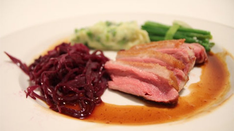 Pan Seared Duck in Madeira Sauce, Colcannon, Spiced Red Cabbage: The Restaurant