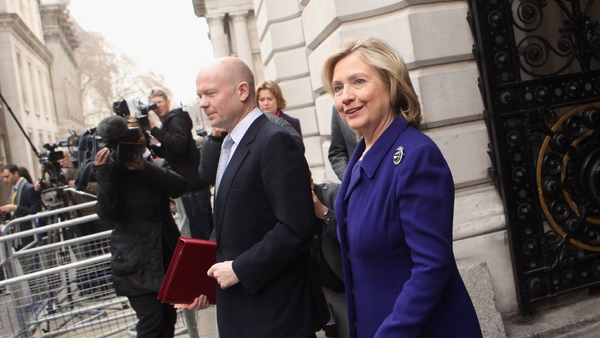 Hague &amp; Clinton - Foreign ministers discussing Libya's future