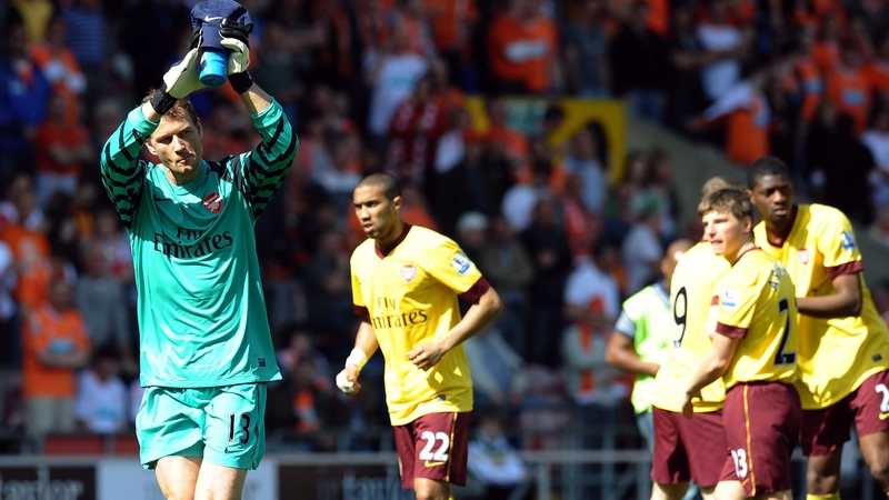 Safe hands? Arsenal saw off the challenge of Blackpool on Jens Lehmann's return to the Gunners starting line-up