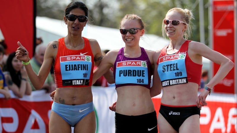 Nadia Ejjafini, Charlotte Perdue (winner) and Gemma Steel - the ladies who made it on to the podium in the Great Ireland Run