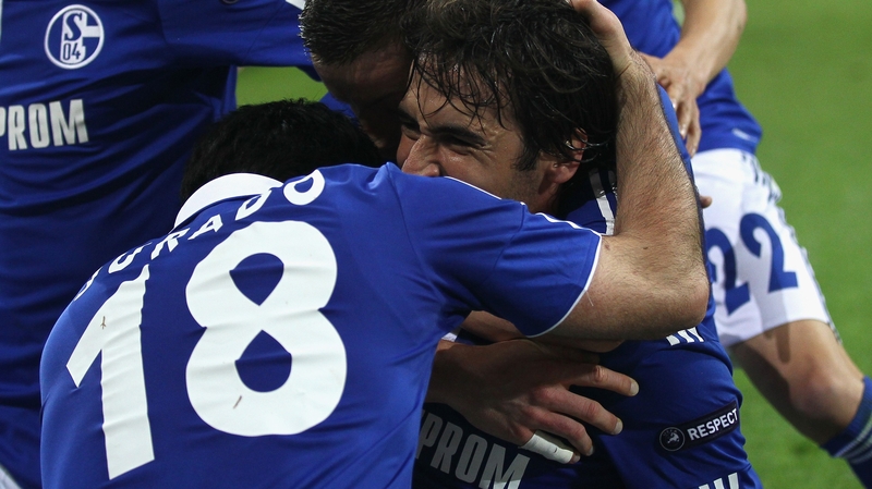 Old Trafford bound - Raul celebrates yet another European goal as Schalke 04 set up a semi-final clash with Alex Ferguson's Manchester United