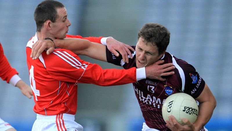 Gerard Hoey of Louth &amp; Westmeath's Paul Greville battle for possession in the Division 3 decider
