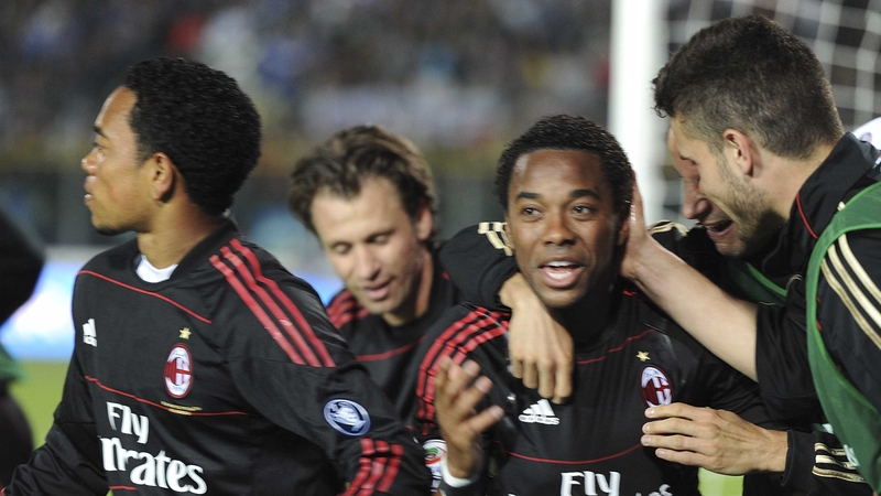 Robinho - is mobbed by his AC Milan team-mates after scoring against Brescia