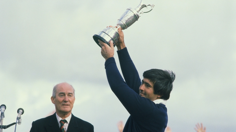 Open champion - Seve Ballesteros hoists the claret jug at Royal Lytham and St Annes Golf Club in 1979