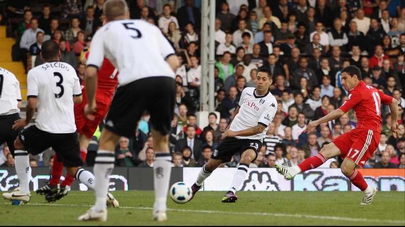 Maxi Rodriguez - scoring Liverpool's first goal against Fulham