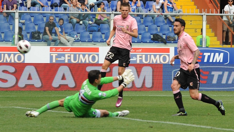 Mauricio Pinilla - Of Palermo, scores the goal the goal that relegated Sampdoria