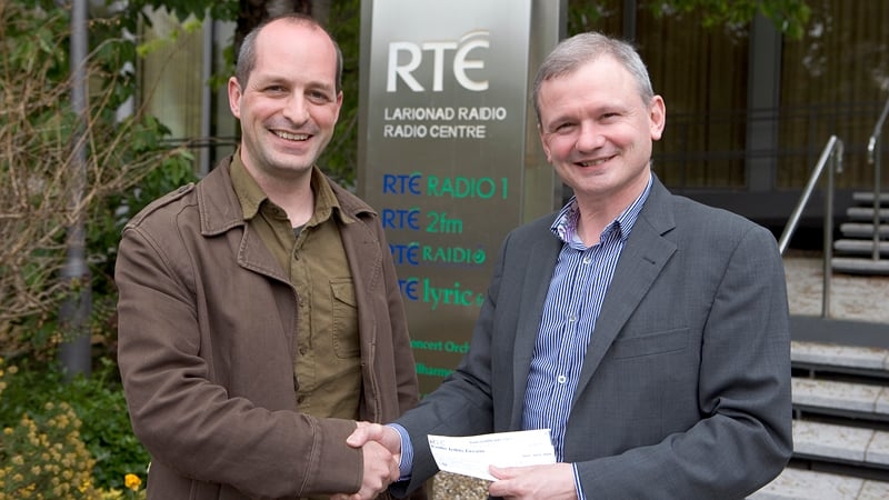 Duffy (left) - Received a cheque for €3,000 from the Head of RTÉ Radio 1, Jim Jennings as part of his prize