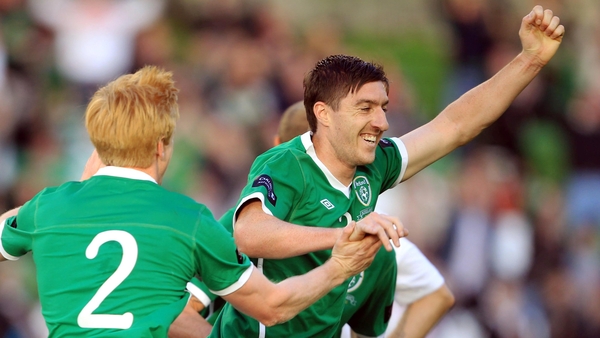 Debut delight - Stephen Ward celebrates his first goal for Ireland