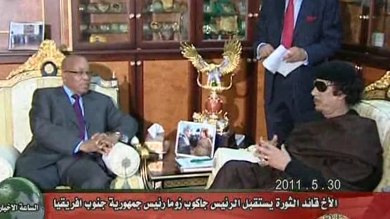 Jacob Zuma and Muammar Gaddafi - met today