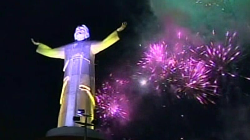 Peru - a celebration of music and fireworks marked the inauguration of the statue