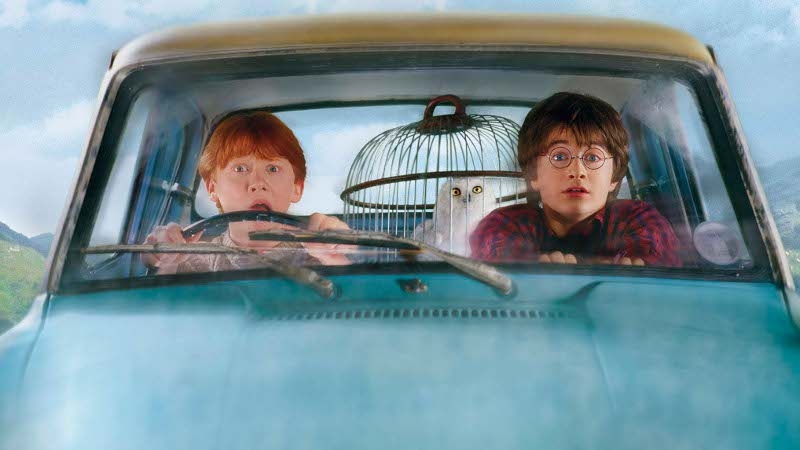 A very young Ron and Harry and that famous flying car!