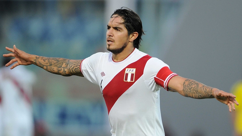 Juan Vargas of Peru - celebrates scoring his country's second goal against Colombia