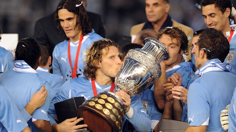 Uruguay talisman Diego Forlan celebrates with the Copa America