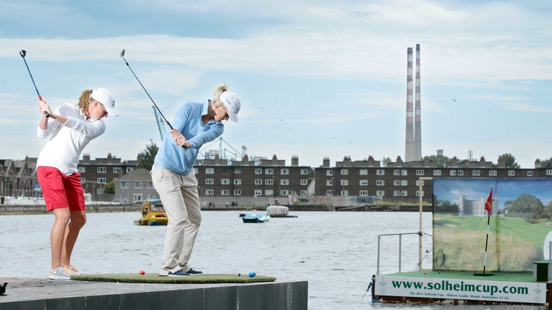 Stacey Lewis and Melissa Reid in Dublin's docklands yesterday - The Solheim Cup is 49 days away