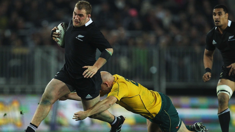 Owen Franks of the All Blacks makes a break during the Eden Park encounter
