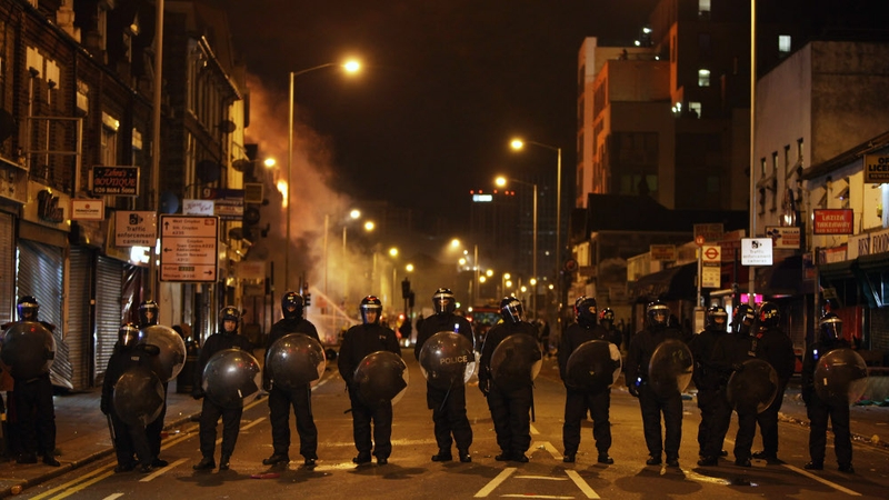 Police officers patrol the streets