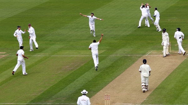England celebrate after claiming the final India wicket