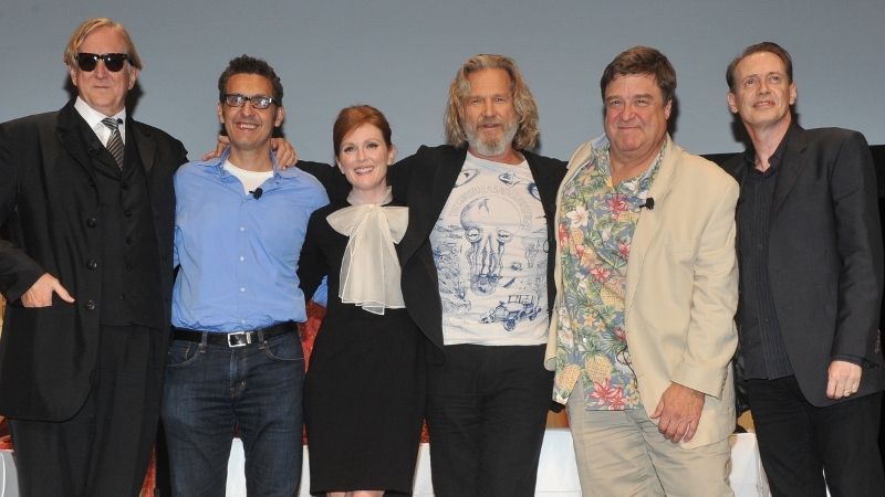 l-r: T-Bone Burnett (musical archivist), John Turturro, Julianne Moore, Jeff Bridges, John Goodman, Steve Buscemi