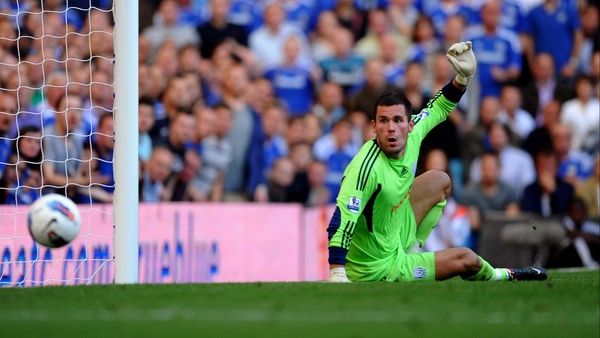 West Brom goalkeeper Ben Foster looks on as the ball flies into the net for Chelsea's equaliser