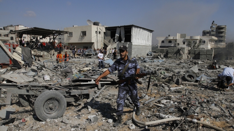 Gaza - A police station in Beit Lahia is reduced to rubble after an Israeli air strike