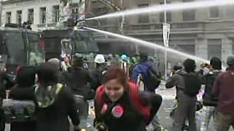 Water cannons used to control crowds