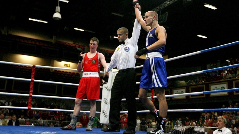 Michael O'Reilly(l) - Beaten by Russia's Igor Kharitonov in the welterweight final