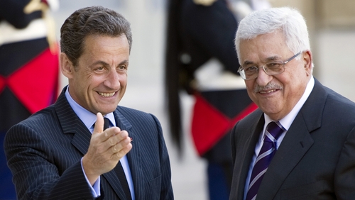 Nicolas Sarkozy meeting Palestinian leader Mahmud Abbas in April