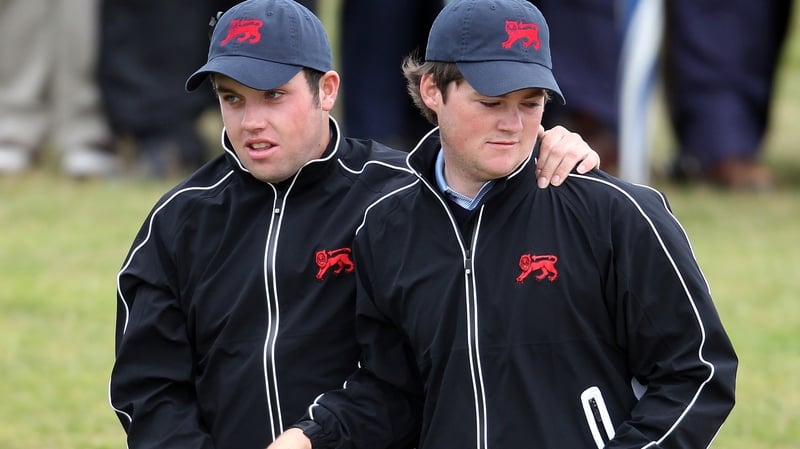 Paul Cutler (left) &amp; Alan Dunbar - The Irish pair got special praise from captain Nigel Edwards after GB&amp;I secured the Walker Cup