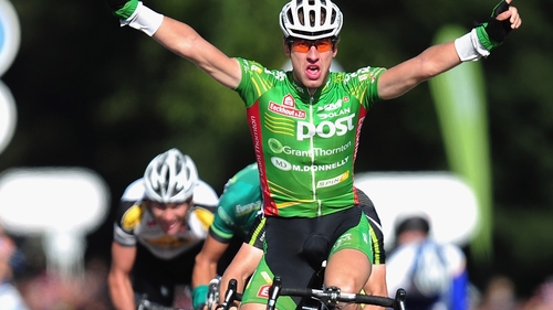 Gediminas Bagdonas - The An Post rider celebrates his stage win in Sandringham