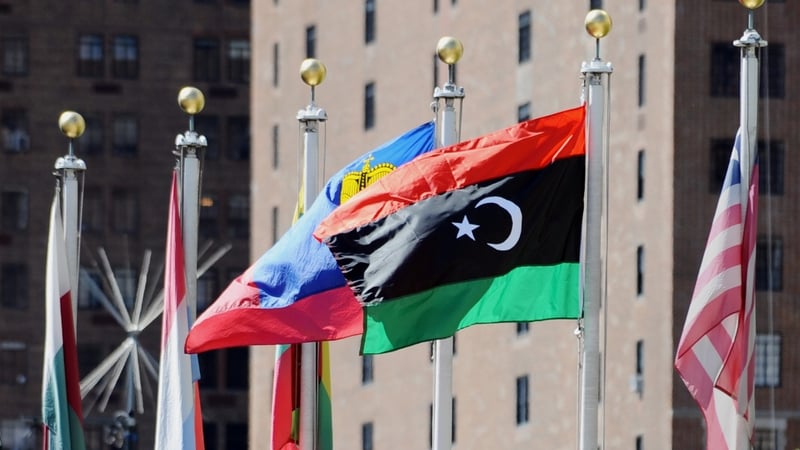 The Libyan flag used by rebels is flown at the UN for the first time