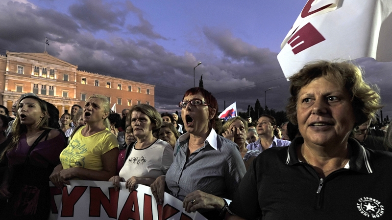 Protesters gathered last night in Athens