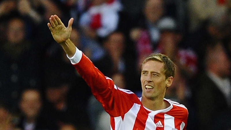 Peter Crouch celebrates his equaliser and first goal for Stoke City