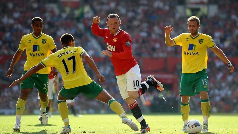 Wayne Rooney in action for Man Utd against Norwich this afternoon