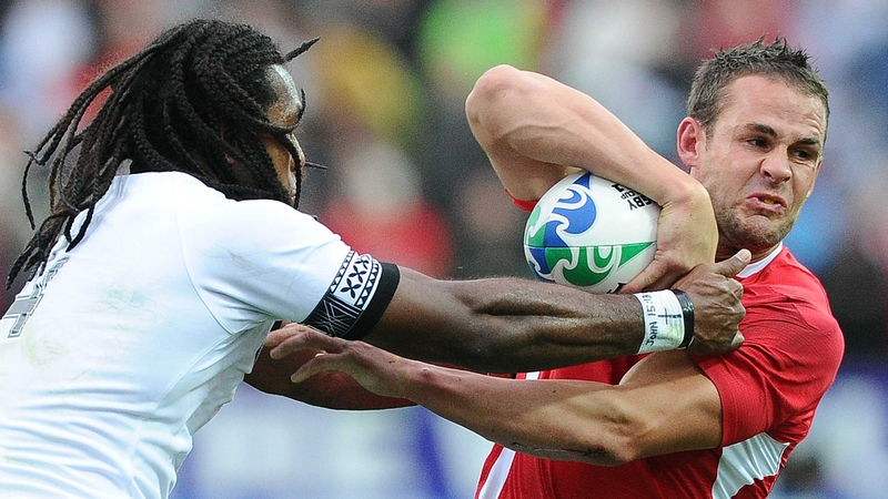 Lee Byrne (R) made his Test debut for Wales in 2005 and won 46 caps