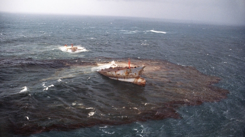 The Amoco Cadiz sinks off the west coast of France