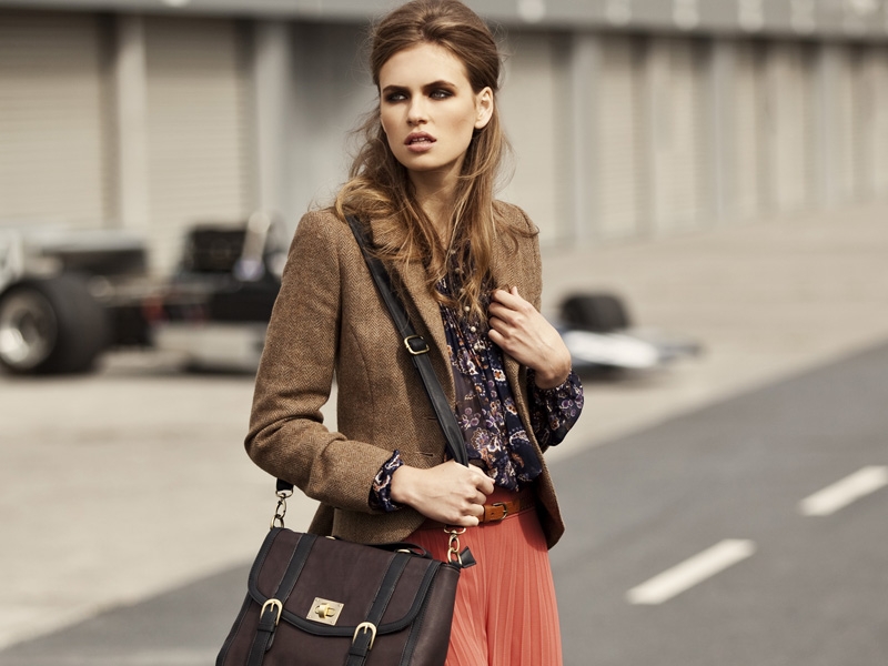 Tweed blazer €60, blouse €35, palazzo pants €50 satchel €30 at Awear