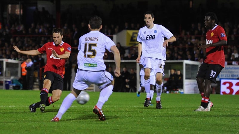Michael Owen scored the second of the Red Devils' three goals at Aldershot