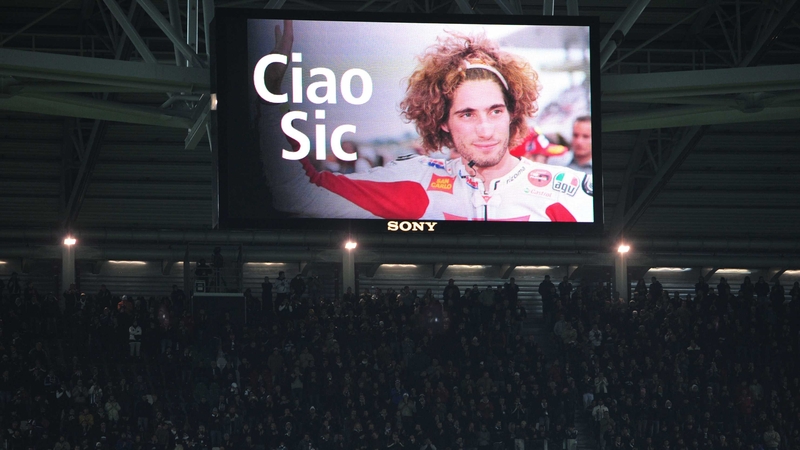 Several tributes has been paid to Marco Simoncelli at sporting events in Italy including this one from Juventus' game with Fiorentina