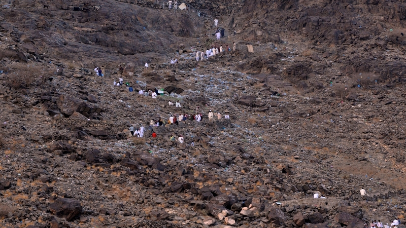 Muslim pilgrims visit the al-Noor mountain where the Hiraa cave is located, on the eve of the start of the annual Hajj pilgrimage