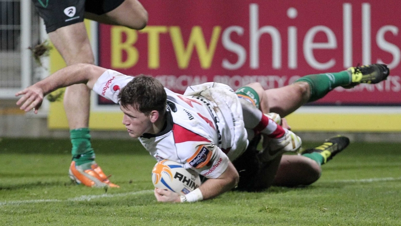 Craig Gilroy crashes over for Ulster's first try