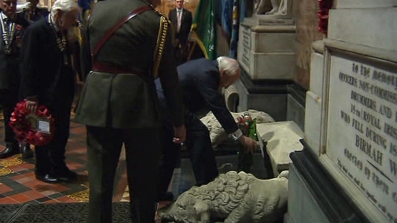 President Higgins laid a laurel wreath in remembrance of those who died in world wars
