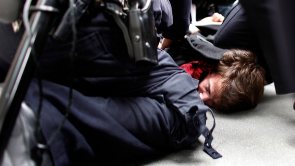 A protester is arrested close to Zuccotti Park in Manhattan